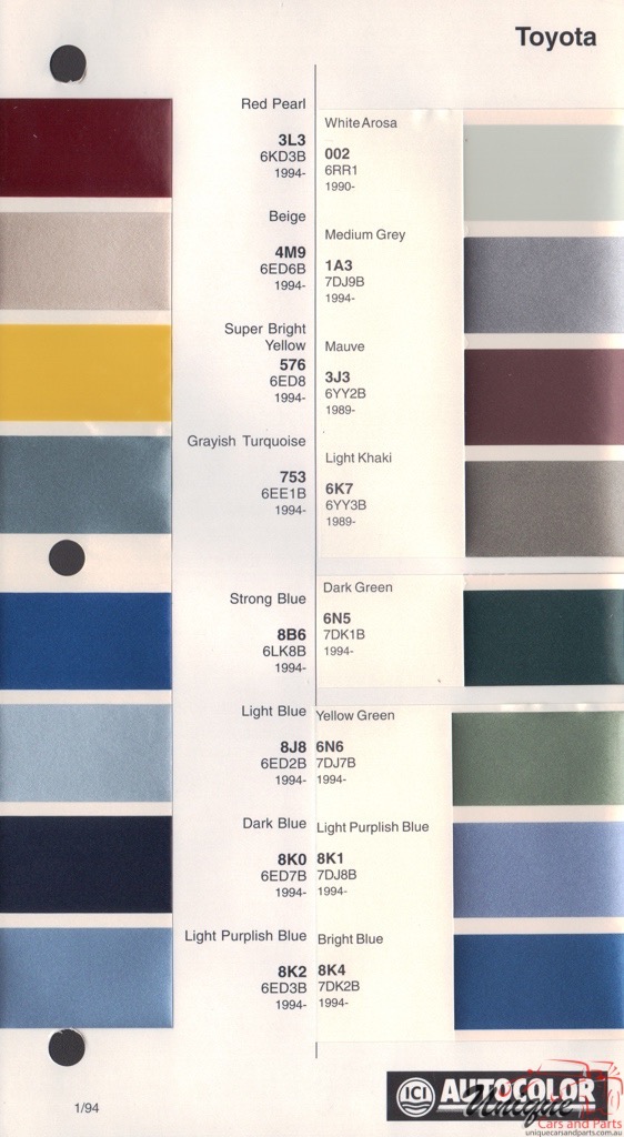 1989 - 1994 Toyota Paint Charts Autocolor 1